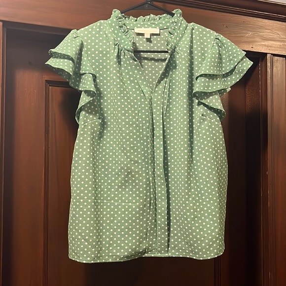 Monteau Tops - Green polka dot shirt